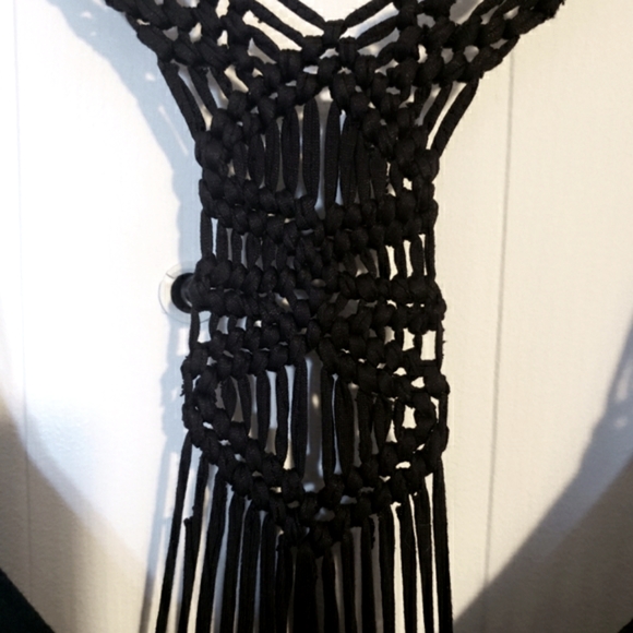 Billabong Coverup Midi Dress Black Crochet Back Straps Boho Flowy Woman M EUC - Picture 8 of 12